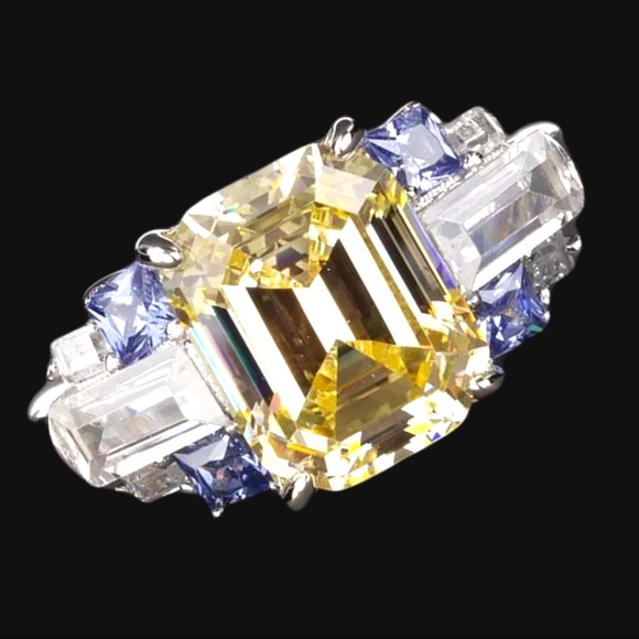 The Litsa Art Deco Sapphire Diamond 925 Silver Ring - Picture 3 of 11